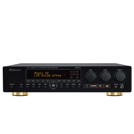 HTK-72 7.2 Ch 1,750W 4K AV & KARAOKE AMPLIFIER, Optical/Coaxial, HDMI , ARC, Feedback Eliminator