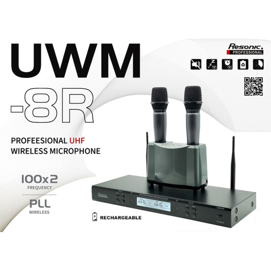 UWM-8R Professional Intelligent Dual Rechargeable Wireless Microphone System